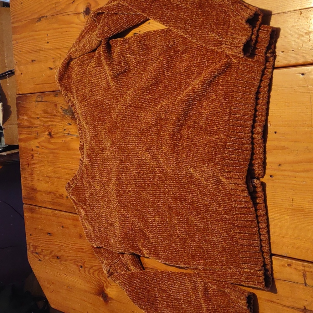 Pink rose brown soft lace back sweater sz xl
